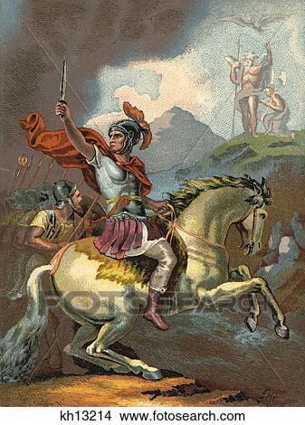 49 b. c. roman julius caesar cesar leads his troops from horseback ...