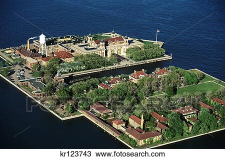 aerial of ellis island new york ny usa View Large Photo Image Stock Image - aerial of ellis island new york ny usa. Fotosearch