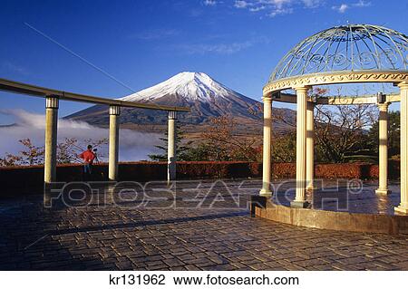 Stock Image - autumn gazebo in mount fuji hotel five lakes japan. Fotosearch