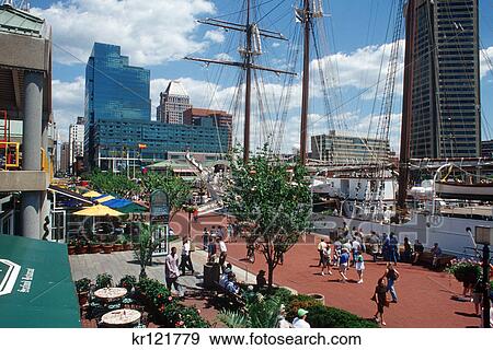 baltimore, md promenade of inner harbor spanish tall ship docked in harbor View Large Photo Image Stock Photo - baltimore, md promenade of inner harbor spanish tall ship docked in harbor. Fotosearch
