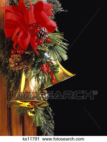 bells christmas decoration pine needles holly red bow holiday holidays kr7476 View Large Photo Image Stock Image - bells christmas decoration pine needles holly red bow holiday holidays kr7476. Fotosearch