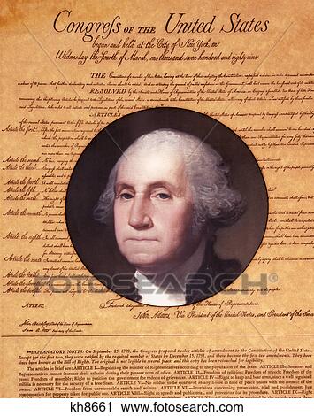 Stock Image - bill of rights with vignette portrait george washington. Fotosearch