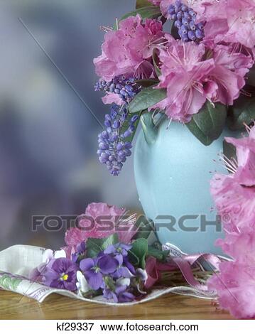 blue vase with azaleas and violets View Large Photo Image Stock Photo - blue vase with azaleas and violets. Fotosearch