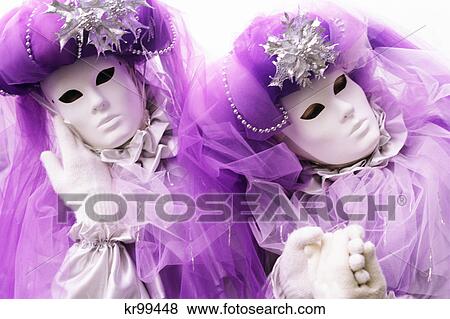 Stock Photo - carnival masked couple venice, italy. Fotosearch