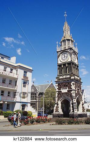 christchurch, new zealand clock tower in center of street View Large Photo Image Picture - christchurch, new zealand clock tower in center of street. Fotosearch
