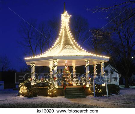 christmas tree in a gazebo decorated with christmas lights oxford ma View Large Photo Image Stock Image - christmas tree in a gazebo decorated with christmas lights oxford ma. Fotosearch