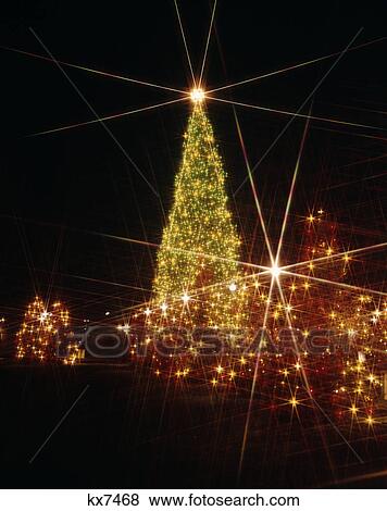christmas tree lights at night View Large Photo Image Stock Photo - christmas tree lights at night. Fotosearch