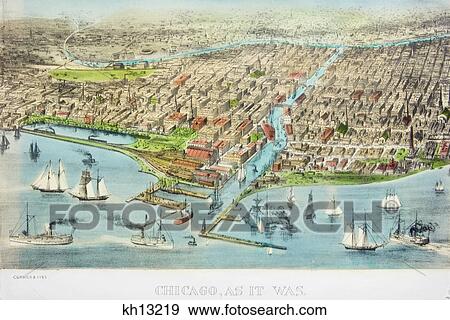currier & ives ™ ™ illustration of chicago circa 1871 View Large Photo Image Stock Photo - currier & ives ™ ™ illustration of chicago circa 1871. Fotosearch