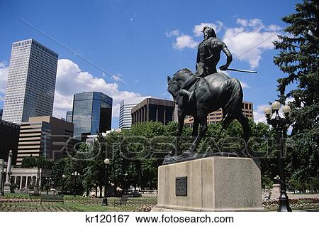 denver, co statue and office buildings View Large Photo Image Stock Photo - denver, co statue and office buildings. Fotosearch