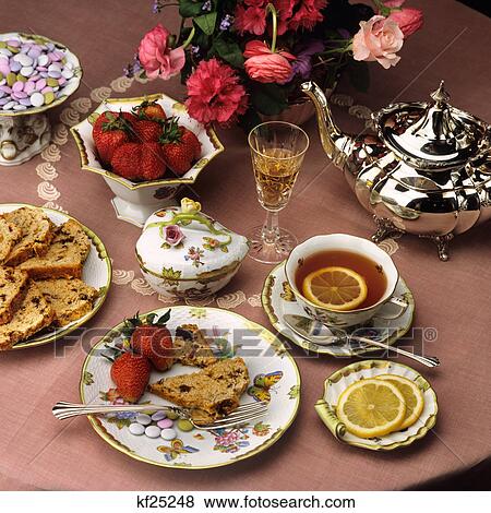 desert- cake, strawberries and tea View Large Photo Image Stock Photo - desert- cake, strawberries and tea. Fotosearch
