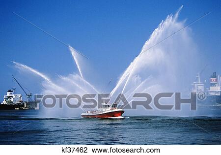fireboat shooting water in air los angeles harbor california View Large Photo Image Stock Image - fireboat shooting water in air los angeles harbor california. Fotosearch