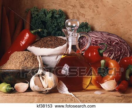 flax oil seeds and meal with garlic and vegetables View Large Photo Image Stock Image - flax oil seeds and meal with garlic and vegetables. Fotosearch