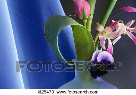 floral arrangement orchids rose pansy in frosted vase View Large Photo Image Stock Image - floral arrangement orchids rose pansy in frosted vase. Fotosearch