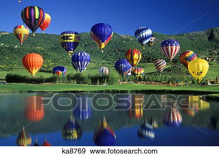 hot air balloons over lake View Large Photo Image Stock Photo - hot air balloons over lake. Fotosearch