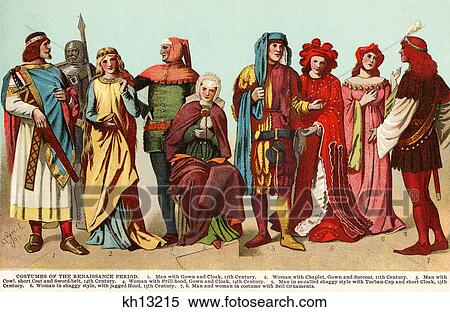 Stock Image of costumes of the renaissance period line of men and women ...