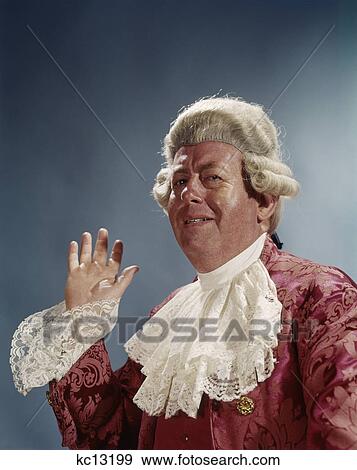 man 18th century colonial costume wear wig periwig hand raised gesture View Large Photo Image Stock Photo - man 18th century colonial costume wear wig periwig hand raised gesture. Fotosearch