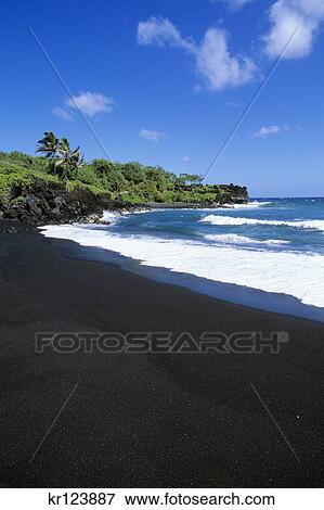 Stock Photo - maui, hawaii wai anapanapa state park pa iloa bay and black sand beach. Fotosearch