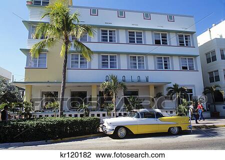 Stock Image - miami fl south beach classic car. Fotosearch