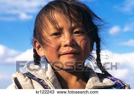 Stock Image - mongolia portrait of girl. Fotosearch