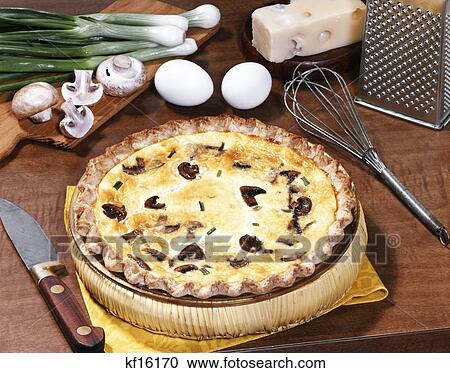 mushroom onion & cheese quiche with ingredients View Large Photo Image Stock Image - mushroom onion & cheese quiche with ingredients. Fotosearch