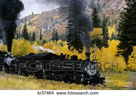 Picture - narrow gauge railroad in autumn chama new mexico. Fotosearch