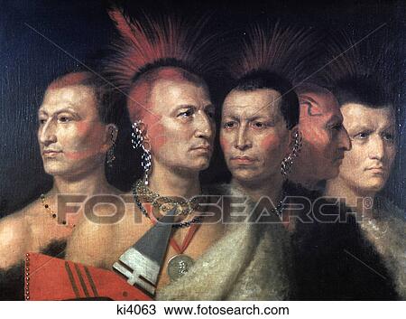 painting by charles bird king of five native american indian warriors View Large Photo Image Stock Image - painting by charles bird king of five native american indian warriors. Fotosearch