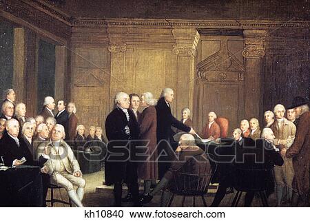 Stock Image - painting of first continental congress voting for independence freedom july 4 1776 by pine. Fotosearch