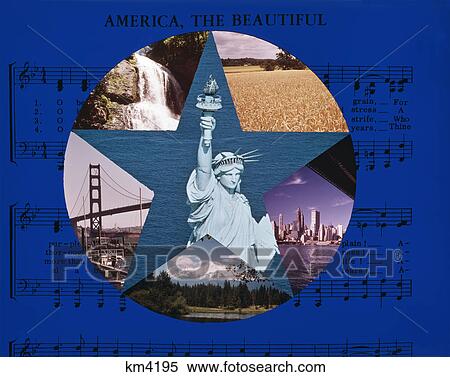 patriotic montage music america the beautiful with star shape of american scenes & statue liberty View Large Photo Image Stock Photography - patriotic montage music america the beautiful with star shape of american scenes & statue liberty. Fotosearch