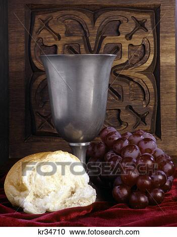pewter wine chalice bread grapes communion still life View Large Photo Image Stock Image - pewter wine chalice bread grapes communion still life. Fotosearch