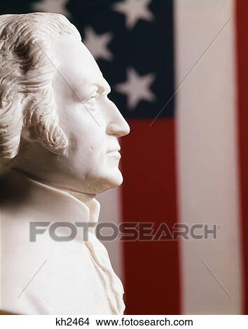 profile white plaster bust statue george washington american president stars flag background View Large Photo Image Picture - profile white plaster bust statue george washington american president stars flag background. Fotosearch