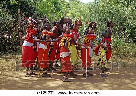 Stock Image - samburu national reserve kenya africa samburu people performing ceremonial dance. Fotosearch