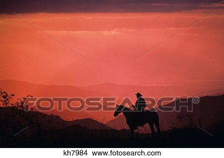 silhouette of cowboy on horse at dusk View Large Photo Image Picture - silhouette of cowboy on horse at dusk. Fotosearch