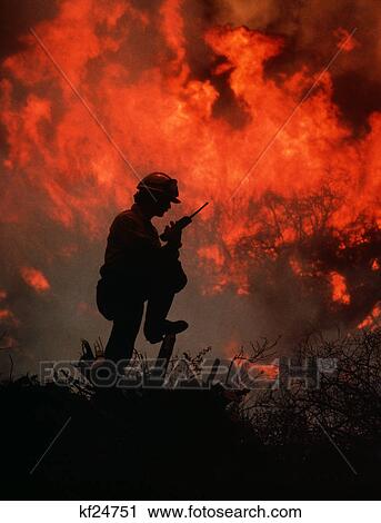 Stock Image - silhouette of firefighter. Fotosearch