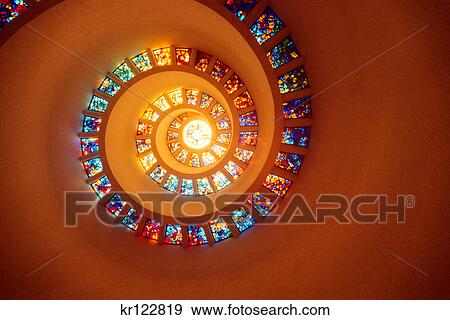Stock Photo - stained glass spiral ceiling in chapel of thanksgiving square dallas, tx. Fotosearch