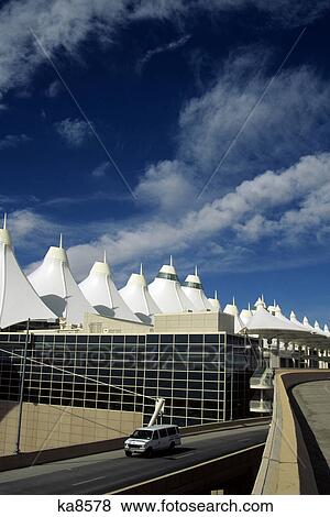 tension fabric roof spires of the denver international airport colorado View Large Photo Image Stock Photo - tension fabric roof spires of the denver international airport colorado. Fotosearch