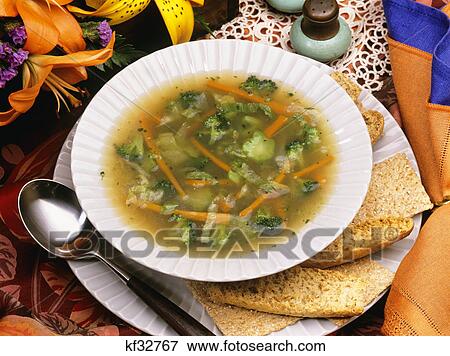 vegetable soup in bowl with crackers View Large Photo Image Stock Photo - vegetable soup in bowl with crackers. Fotosearch