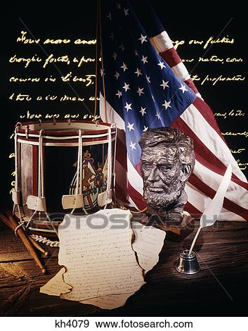 1800S 1860S American Civil War Still Life Bust Abraham Lincoln Drum Quill Pen Text Of Gettysburg Address View Large Photo Image Stock Photo - 1800S 1860S American Civil War Still Life Bust Abraham Lincoln Drum Quill Pen Text Of Gettysburg Address. Fotosearch