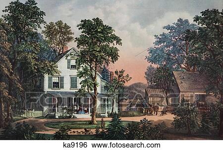 1800S 1860S Currier & Imves Lithograph The Farmers Home Summer Farmhouse Family Barn Horse Carriage Idyllic View Large Photo Image Stock Photograph - 1800S 1860S Currier & Imves Lithograph The Farmers Home Summer Farmhouse Family Barn Horse Carriage Idyllic. Fotosearch