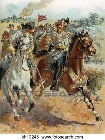 Stock Photography - 1800S 1860S June 1862 Confederate Troops Cavalry General J. E. B. Jeb Stuart Raid Around Mcclellan Civil War American. Fotosearch