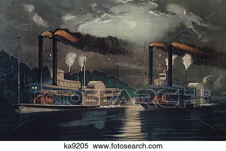1800S 1860S Two Steamboats Midnight Race On The Mississippi River Paddle Wheel Steam Boats The Natchez And Eclipse View Large Photo Image Stock Photography - 1800S 1860S Two Steamboats Midnight Race On The Mississippi River Paddle Wheel Steam Boats The Natchez And Eclipse . Fotosearch