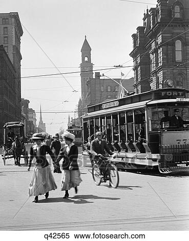 1900S 1910S 1912 Detroit Street Scene Pedestrians & Streetcar View Large Photo Image Stock Photography - 1900S 1910S 1912 Detroit Street Scene Pedestrians & Streetcar. Fotosearch