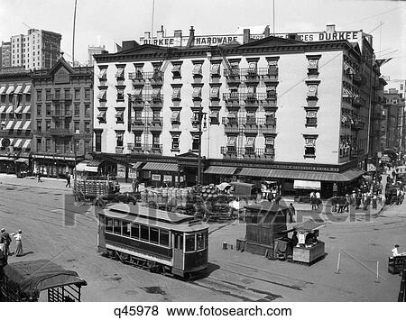Stock Photo - 1910S 1916 The Eastern Hotel New York City At South Ferry Lower Manhattan With An Edison Street Car. Fotosearch
