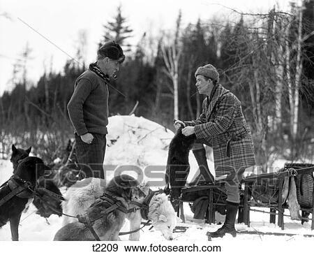 1920S 1930S Two Men Fur Trappers Standing By Team Of Sled Dogs View Large Photo Image Stock Photo - 1920S 1930S Two Men Fur Trappers Standing By Team Of Sled Dogs. Fotosearch