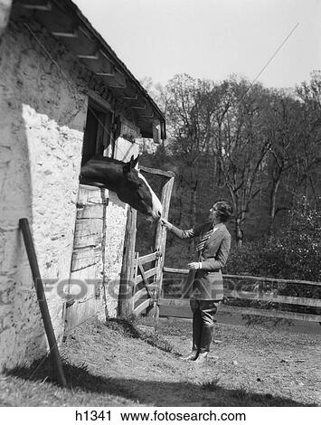 1920S Woman At Stable Feeding Horse Wearing Riding Jacket Tie Jodhpurs Boots View Large Photo Image Stock Image - 1920S Woman At Stable Feeding Horse Wearing Riding Jacket Tie Jodhpurs Boots. Fotosearch