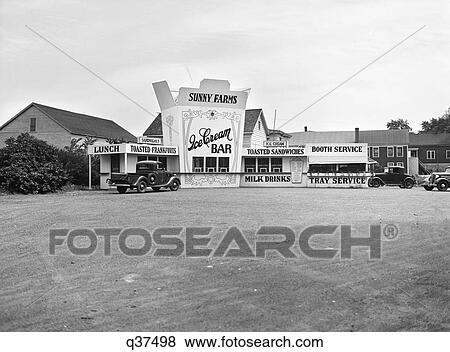 1930S 1937 Roadside Eatery The Sunny Farms Ice Cream Bar Massachusetts View Large Photo Image Stock Photo - 1930S 1937 Roadside Eatery The Sunny Farms Ice Cream Bar Massachusetts. Fotosearch