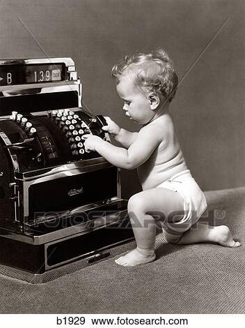1930S 1940S Salesperson Baby Wearing Diaper Ringing Up Sale On Cash Register View Large Photo Image Stock Photo - 1930S 1940S Salesperson Baby Wearing Diaper Ringing Up Sale On Cash Register. Fotosearch