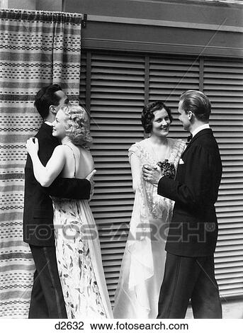 Stock Image - 1930S 2 Couples Men Women Dancing Wearing Formal Attire. Fotosearch