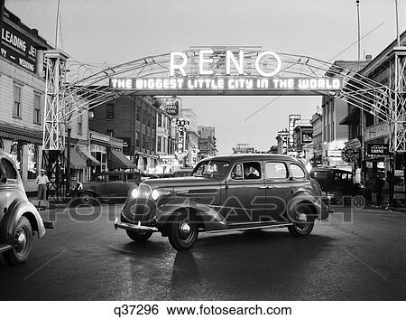 1930S Night Of Arch Over Main Street Reno Nevada Neon Sign The Biggest Little City In The World View Large Photo Image Stock Photograph - 1930S Night Of Arch Over Main Street Reno Nevada Neon Sign The Biggest Little City In The World. Fotosearch