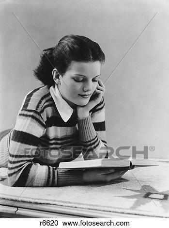1930S Young Brunette Woman Teen Striped Sweater Reading Book Studying View Large Photo Image Stock Image - 1930S Young Brunette Woman Teen Striped Sweater Reading Book Studying. Fotosearch