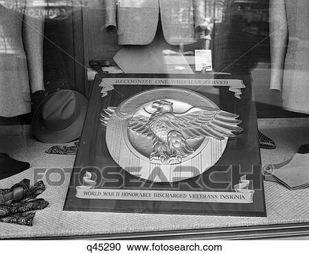 1940S 1945 Plaque Of The War Veterans Honorable Discharge Button Insignia In Store Window View Large Photo Image Stock Image - 1940S 1945 Plaque Of The War Veterans Honorable Discharge Button Insignia In Store Window. Fotosearch